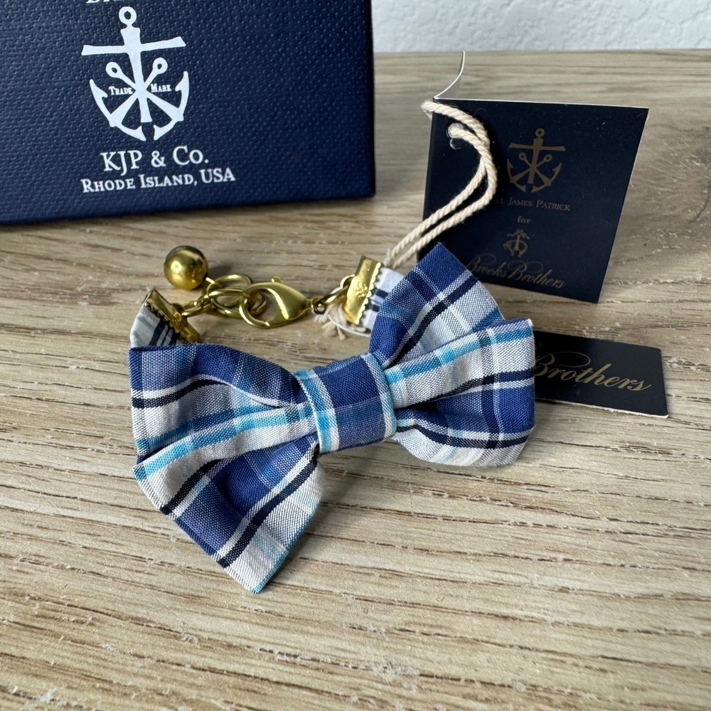 Kiel James Patrick x Brooks Brothers Bracelet Blue and White‎ Plaid Bow Tie NWT